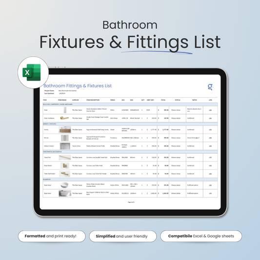 Bathroom Fixtures List Template (FF&E Schedule)
